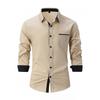 Mens Color Block Business Casual Long Sleeve Loose Fit Shirt