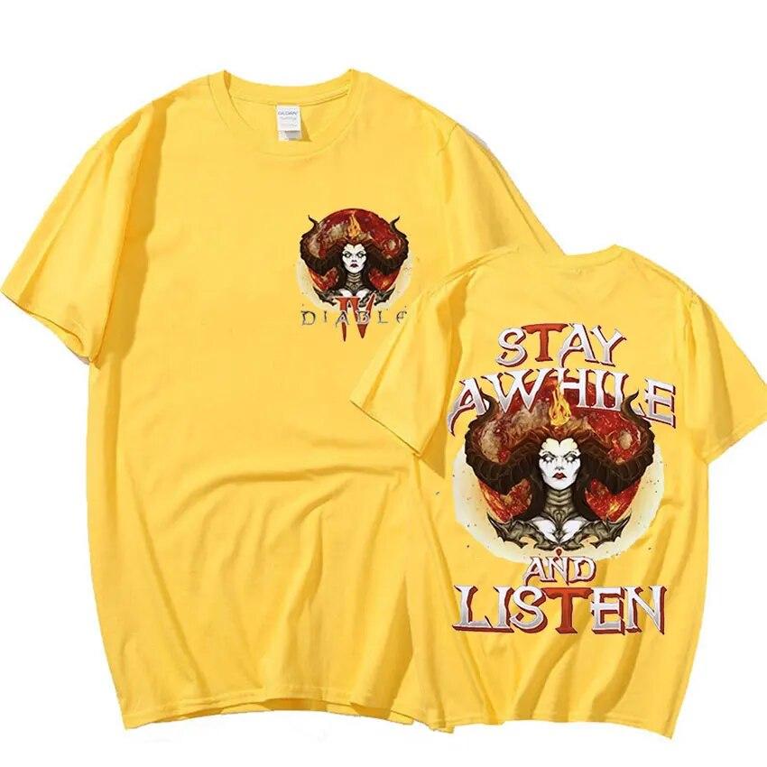 

Аниме Diablo 4, новинка 2023 года, футболка унисекс, модные футболки с ретро-графикой Лилит, унисекс, футболка большого размера из 100% хлопка, уличная одежда унисекс 4XL