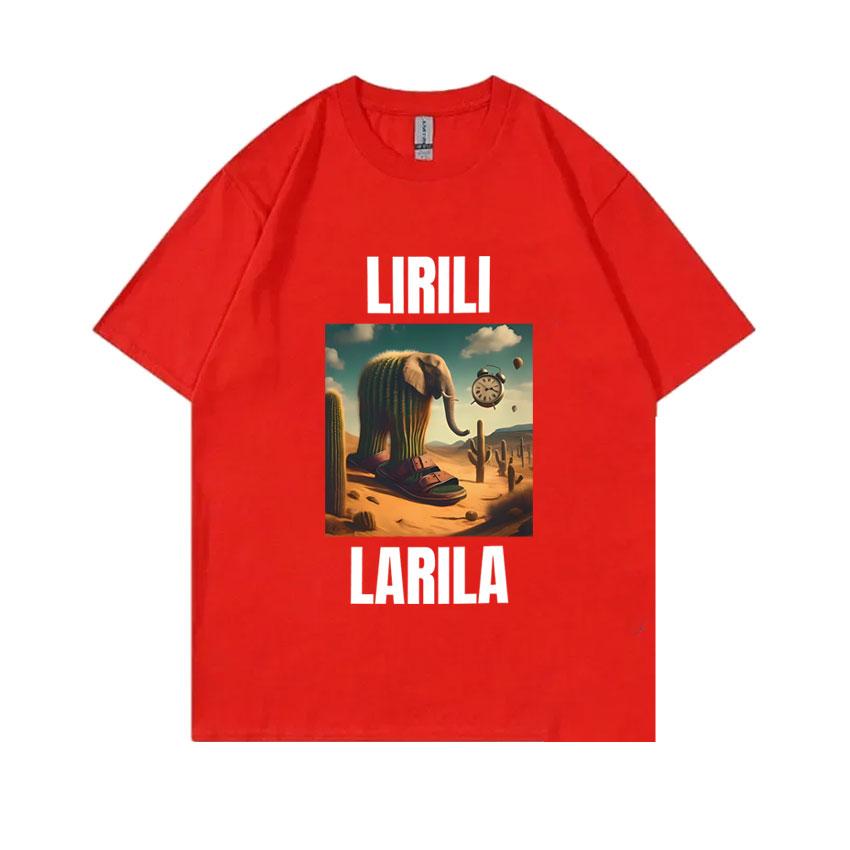 Lirili Larila Funny Cactus Elephant with Sandals Meme Tshirt Unisex Women Casual Cotton Vintage Tshirts Brain Rot Memes T Shirt S