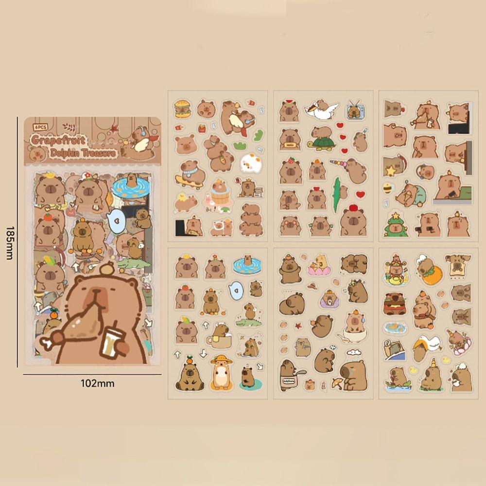 6Pcs/bag Cartoon Capybara Handbook Stickers Stationery Cartoon Decorative Stickers