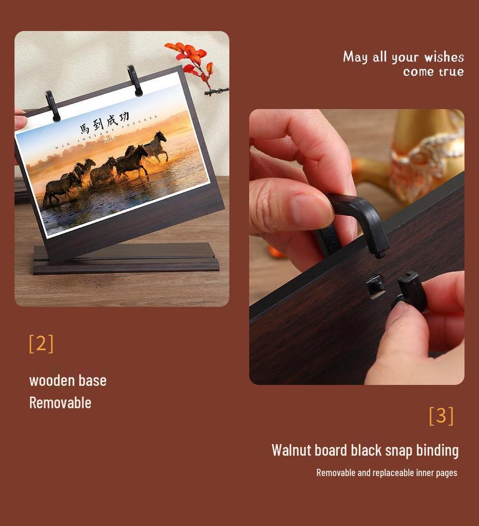 Customizable Solid Wood Desk Calendar 2026 - Office Desktop Ornament