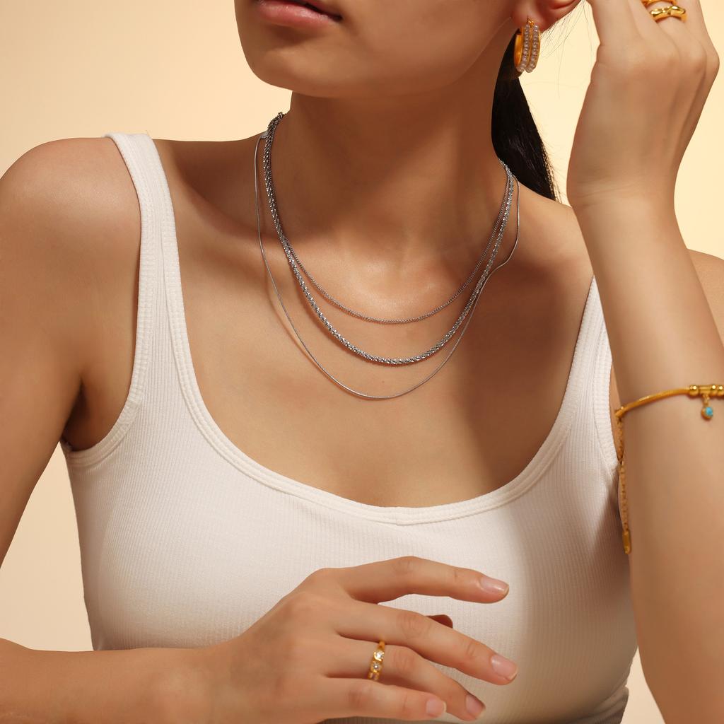 Cuban Titanium Steel Necklace Hip Hop Multilayer Stacked Choker Female Collarbone Chain