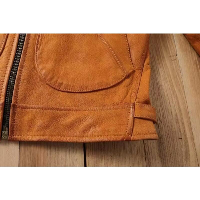 Chinese Size Uncoated Frosted Natural Cowhide Men Leather Jacket Soft Short Slim Fit Vintage Genuine Leather Coat Autumn