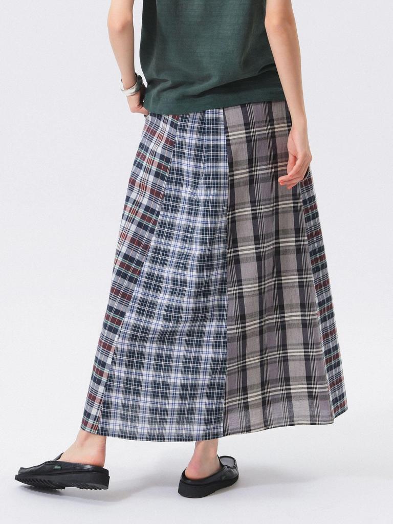 Beams Boy Madras Check Crazy Skirt, Women's, Gray, One Size, 13270114803