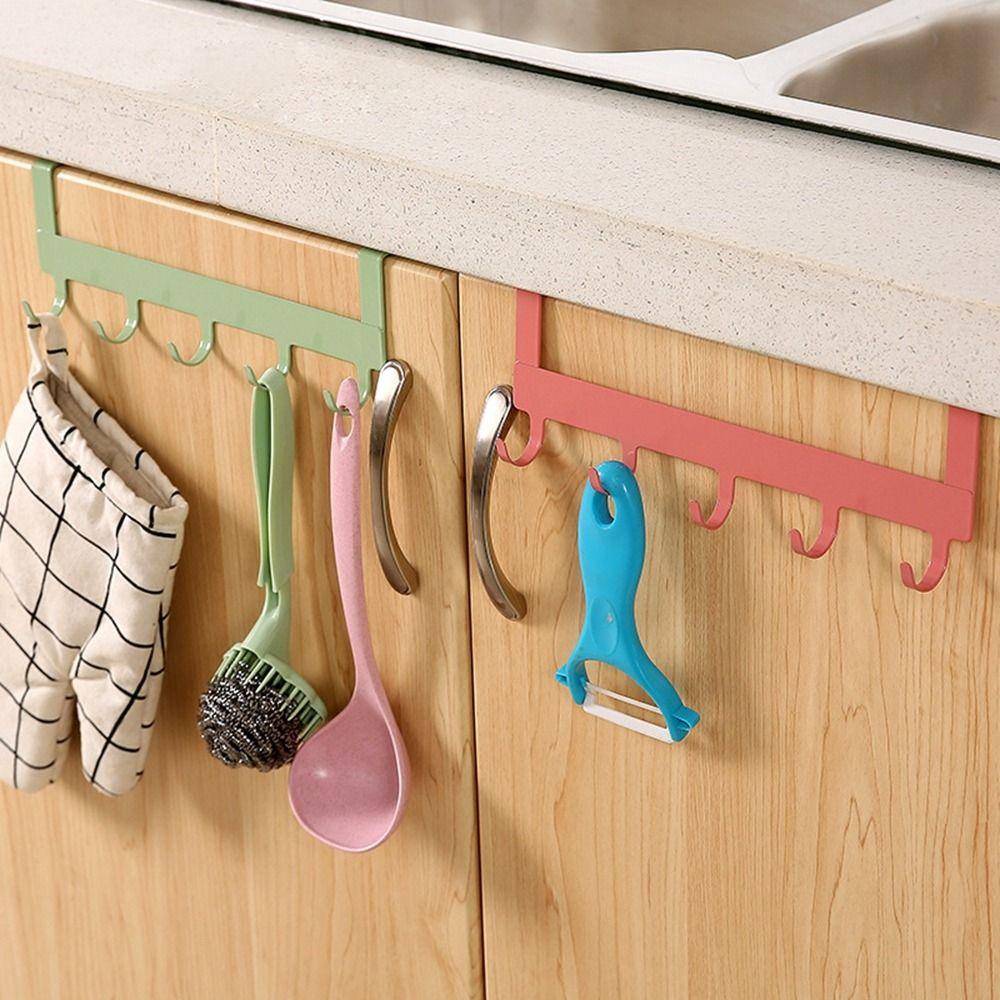 

Bathroom Kitchen Save Space Five-link Punch-free Organizer Rack Towel Hanger Door Hook Key Holder білий