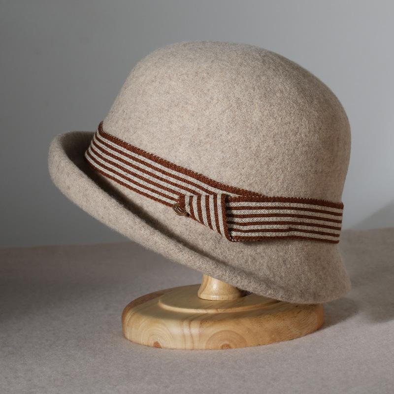 

Осенне-зимние шапки, новая корейская версия, фетровая шляпа, модная купольная шляпа с загнутым краем, женская шерстяная шляпа-тазик Adjustable (56-60cm) бежевый