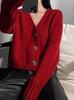 Women's 100% Wool V-Neck Cardigan: Soft, Thick, Loose Cable Knit, Short Length - Perfect for Autumn/Winter.
