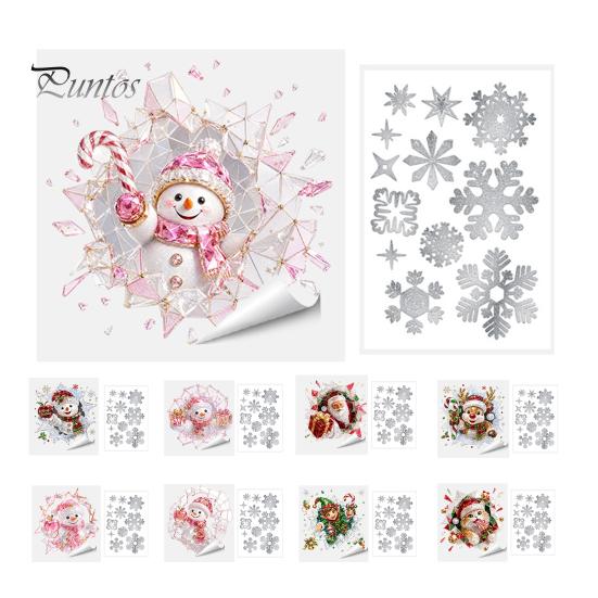 Living Room Christmas Accents 2Pcs Stained Glass Style Window Clings, Double?Sided Printed Xmas Static Indoor Outdoor Festive Signs Decals, Snowman