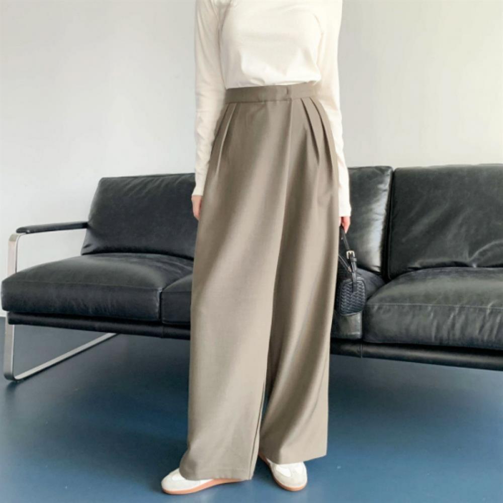 New Arrivals Open Run Women High Waist Pintuck Stretch Wide Slacks