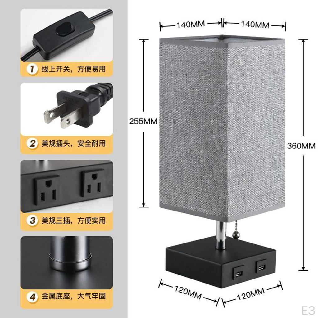Table Lamp Linen Fabric Shade for Desk Bedroom Dorm
