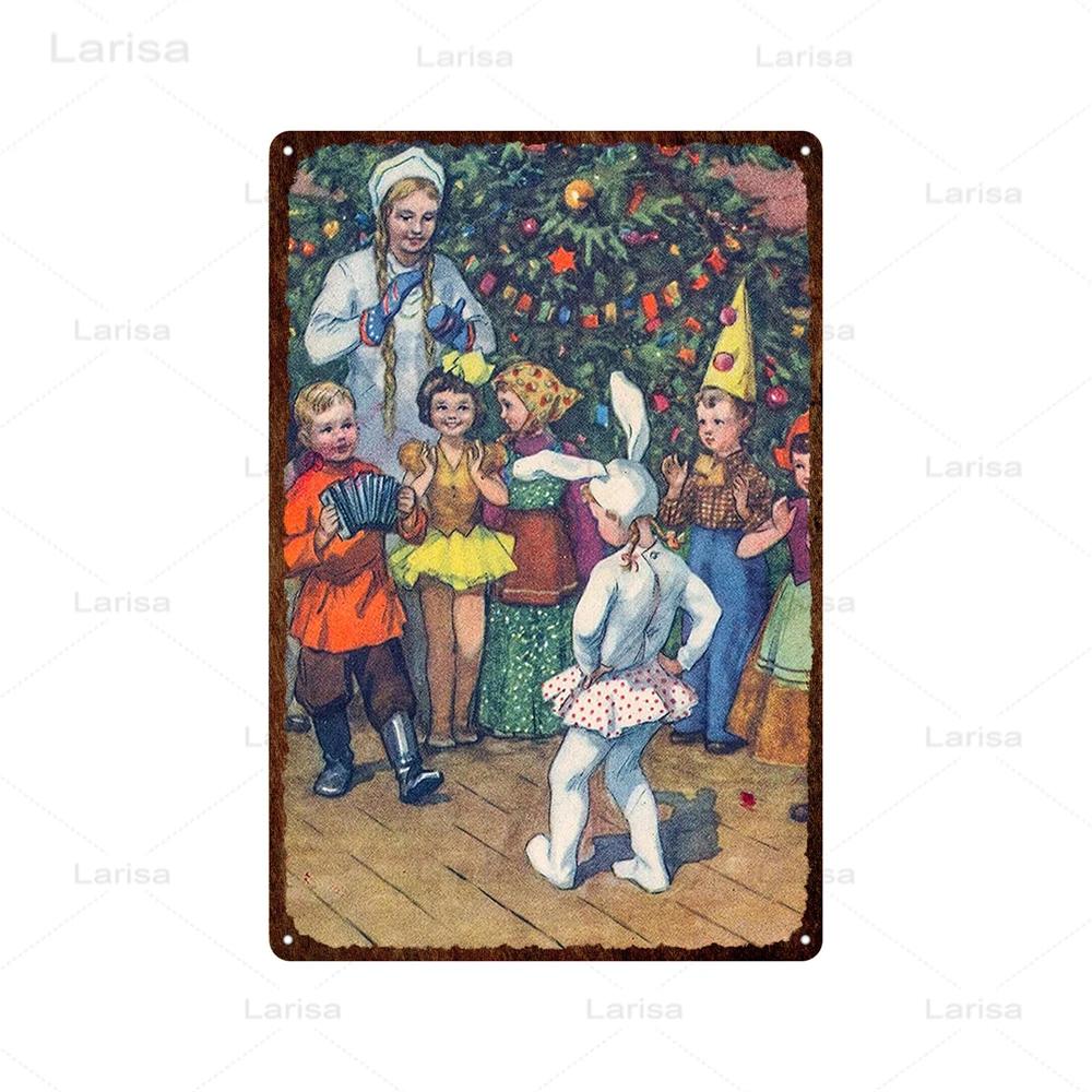 Christmas Vintage Tin Sign Santa Claus Plaque Metal Retro Plate Poster for Club Living Room Kitchen Home Wall Art Decoration