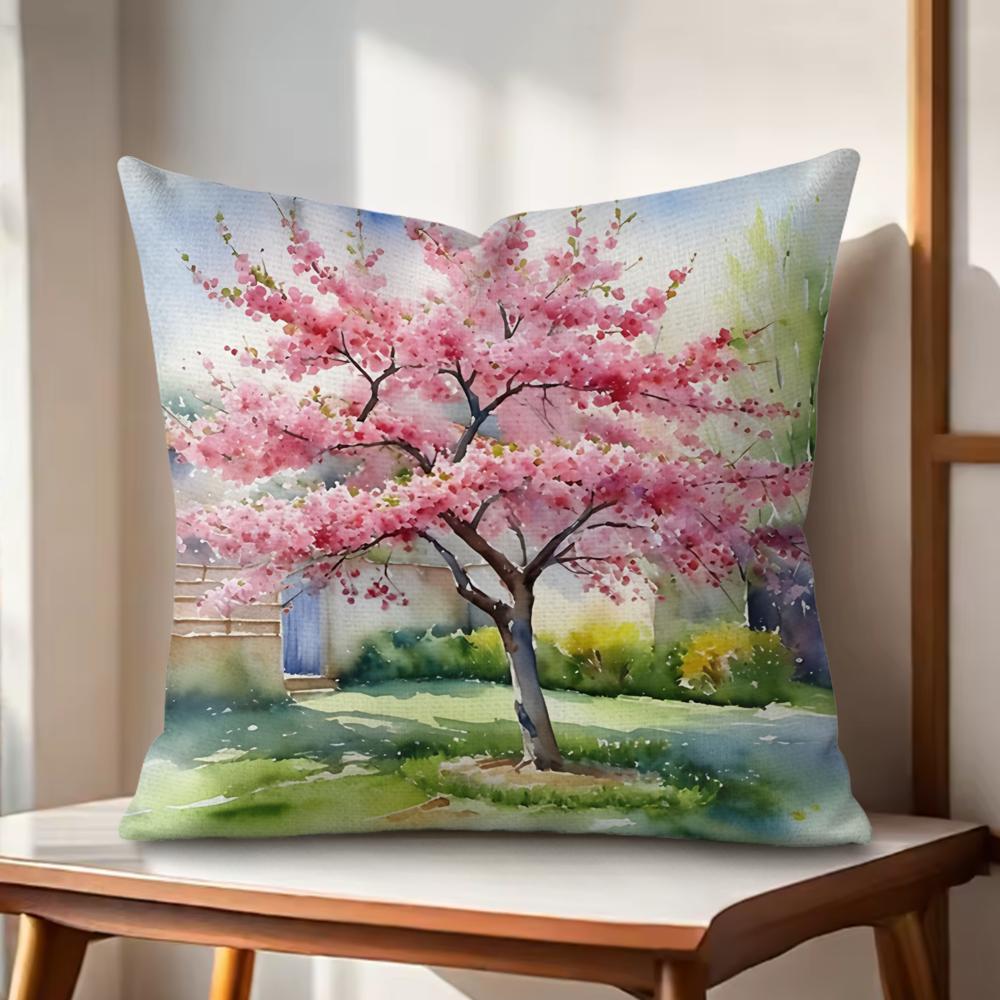 Cherry tree in spring Cushion Cover Natural Linen Organic Fabric DoubleSided Printing Couch Pillow Covers Home Decor