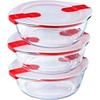 Set of 3 Lunch Boxes - - Cook & Heat - Glass - Round - Lid with Special Microwave Steam Release Valve - 1.1 L