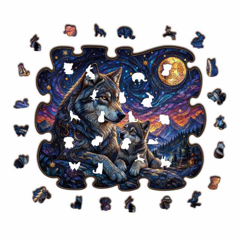 Wooden Double Wolf Interlocking Puzzle and Money Box
