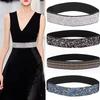 1Pc Full Diamante Wide Women's Ladies Dress Imitation Leather Stretch Waistband Rhinestone Belt