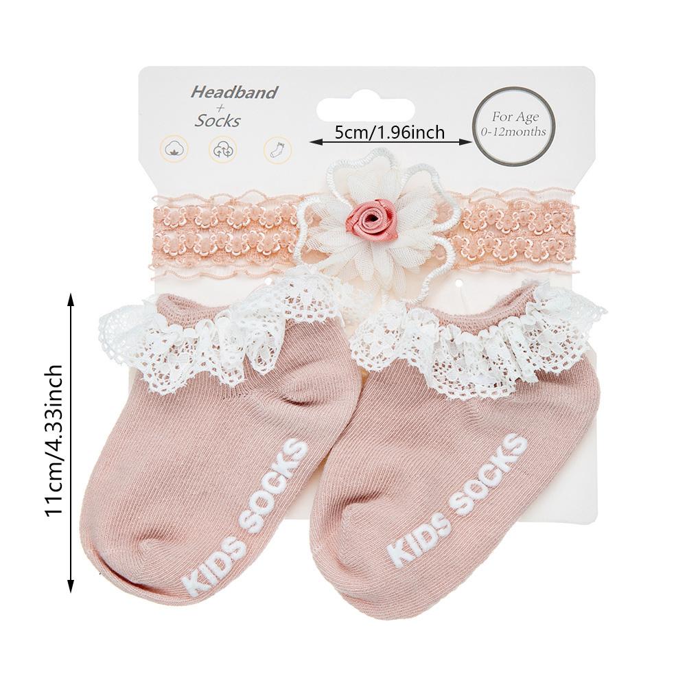 3Pcs/Set Lace Flower Baby Headbands Socks Wing Bow Cotton Non-slip Anklet 0-12M Stockings Wide Elastic Hairbands Infant Socks