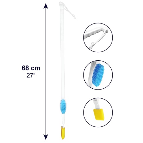 KMINA - Foot Brush, Long Handle Foot Brush and Toe Cleaner for Disabled People, Shower Brush for Between Toes, Long Handle Toe Brush for Seniors, Long