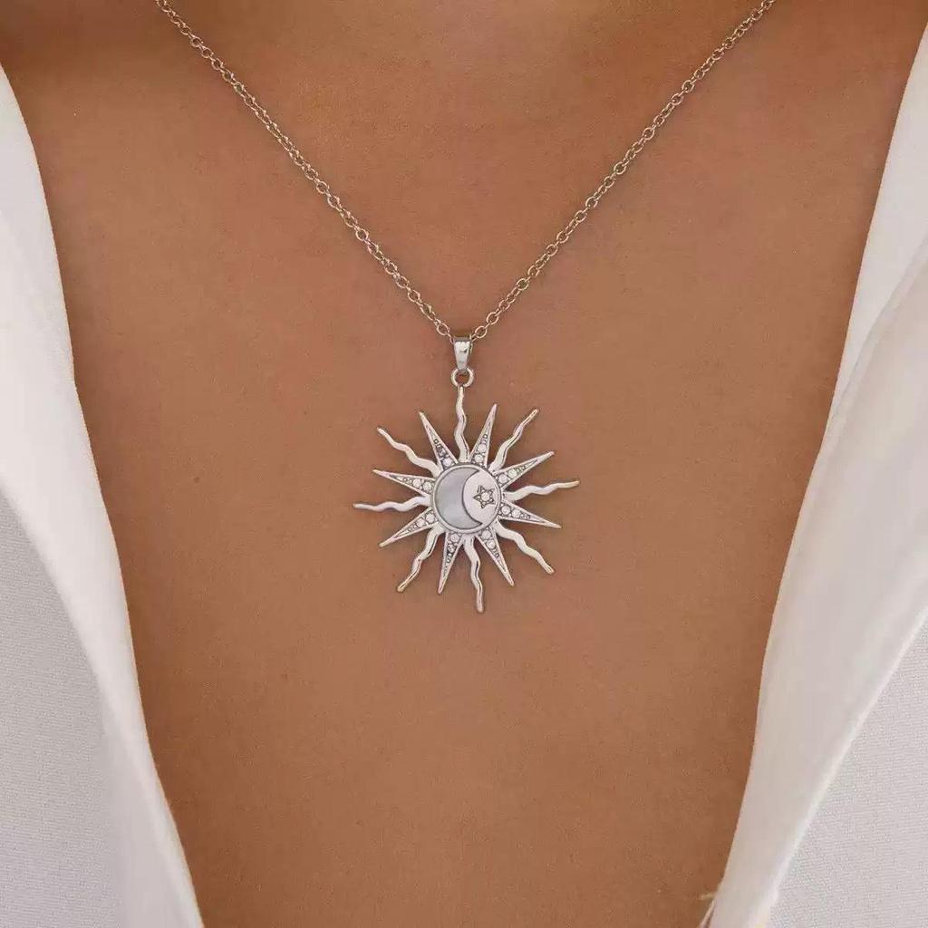 Versatile Moon and Sun Diamond Pendant Necklace