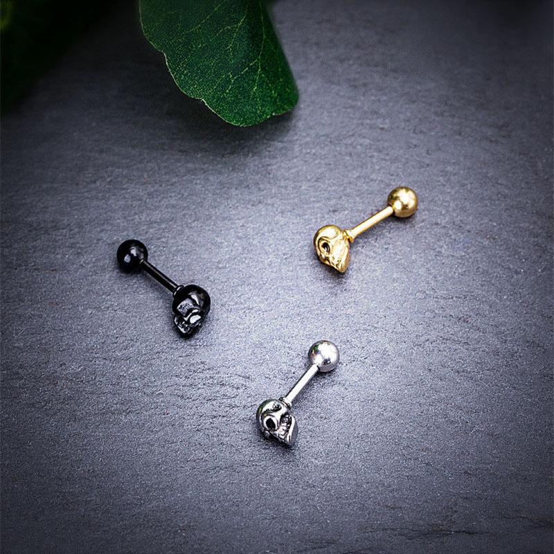 Classic Design Punk Skull Mini Earrings Stainless Steel Trendy Simple Geometric Stud Ear Jewelry Party Gifts For Women Men