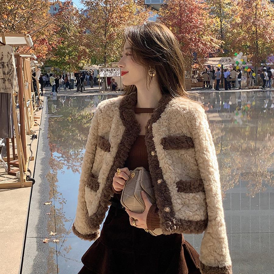 

Женское ретро пальто из овечьей шерсти: Короткий, Свободный, Пушистый и с хлопковой подкладкой, в шикарном винтажном стиле M 98-110 lbs