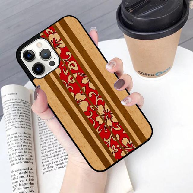 Hawaiian Faux Wood Surfboard Phone Case For For iPhone 17 Air 16 15 11 12 13 14 Pro Max 12 Max Plus coque
