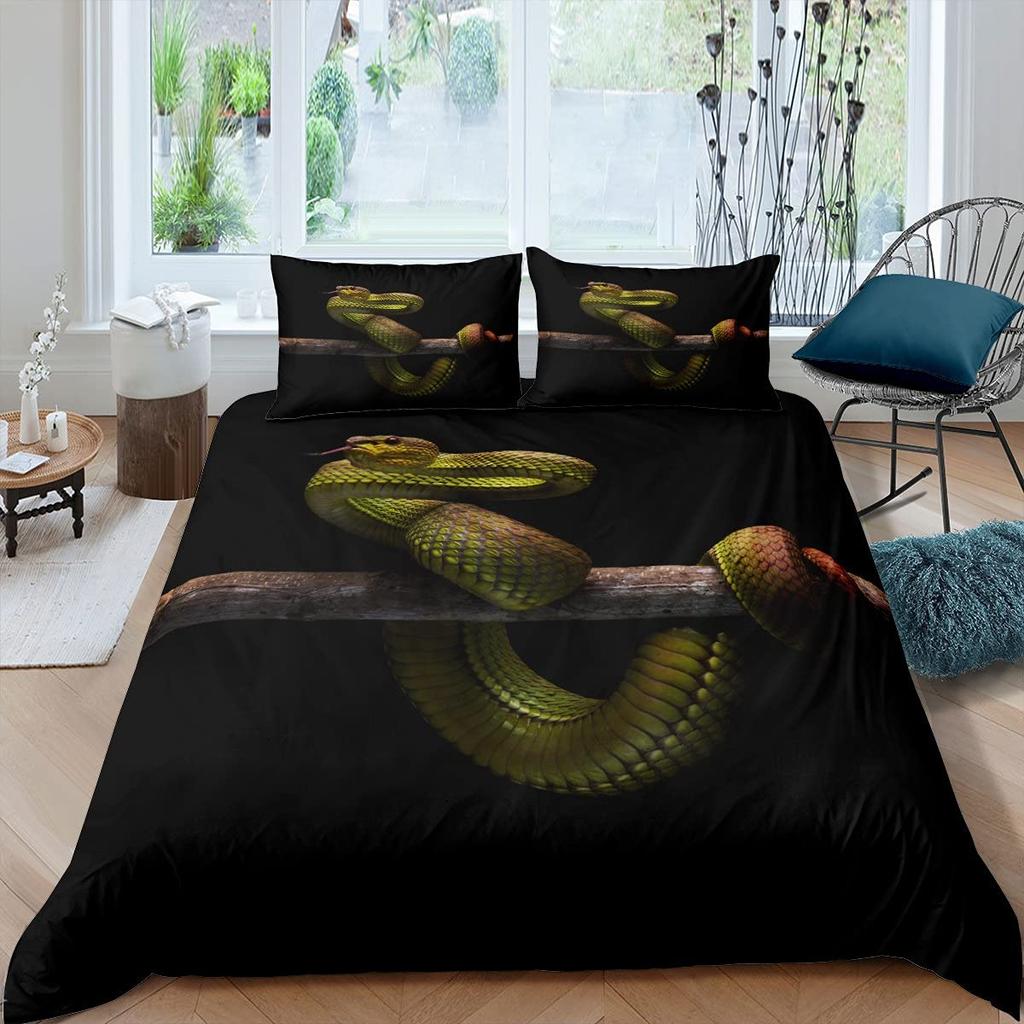 Snake Duvet Cover Set 3D Python Palm Leaf Bedding Set King Size Reptile Tropical Theme Quilt Cover for Kids Boys Girls Teens