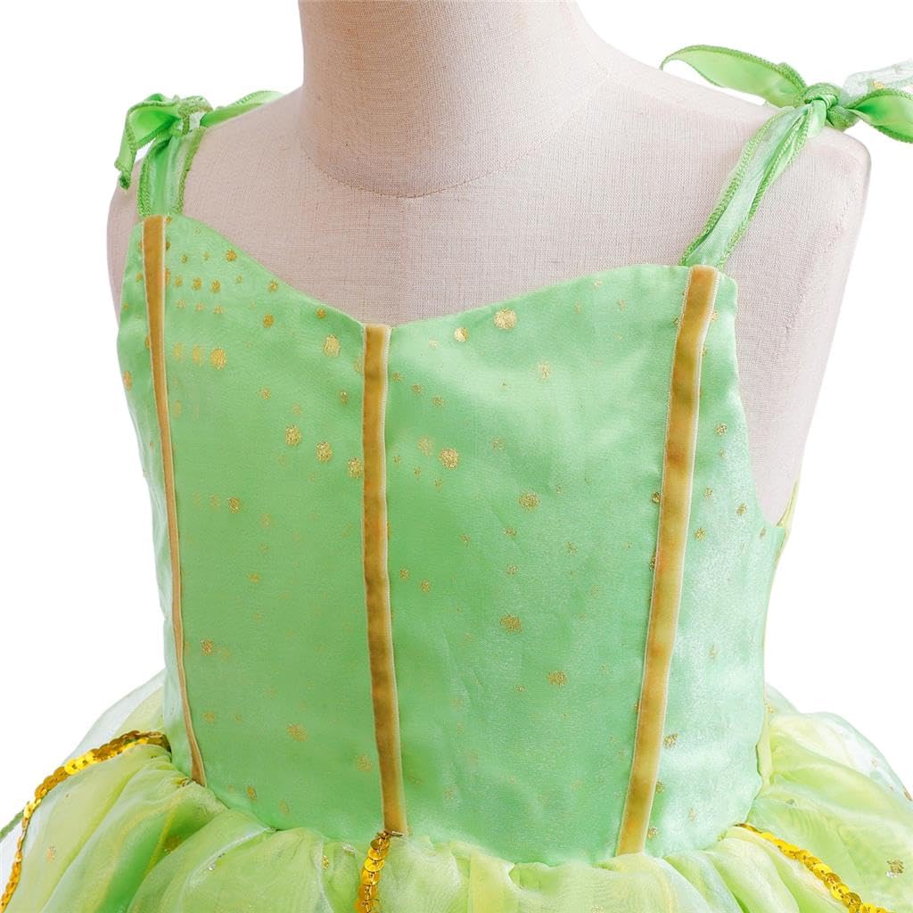 Toddler Girls Tinkerbell Costume Cosplay Dress Set Kids Princess Fairy Fancy Dress Halloween with Wings Green Size Years Old 120 [Dressy Daisy] 6-8