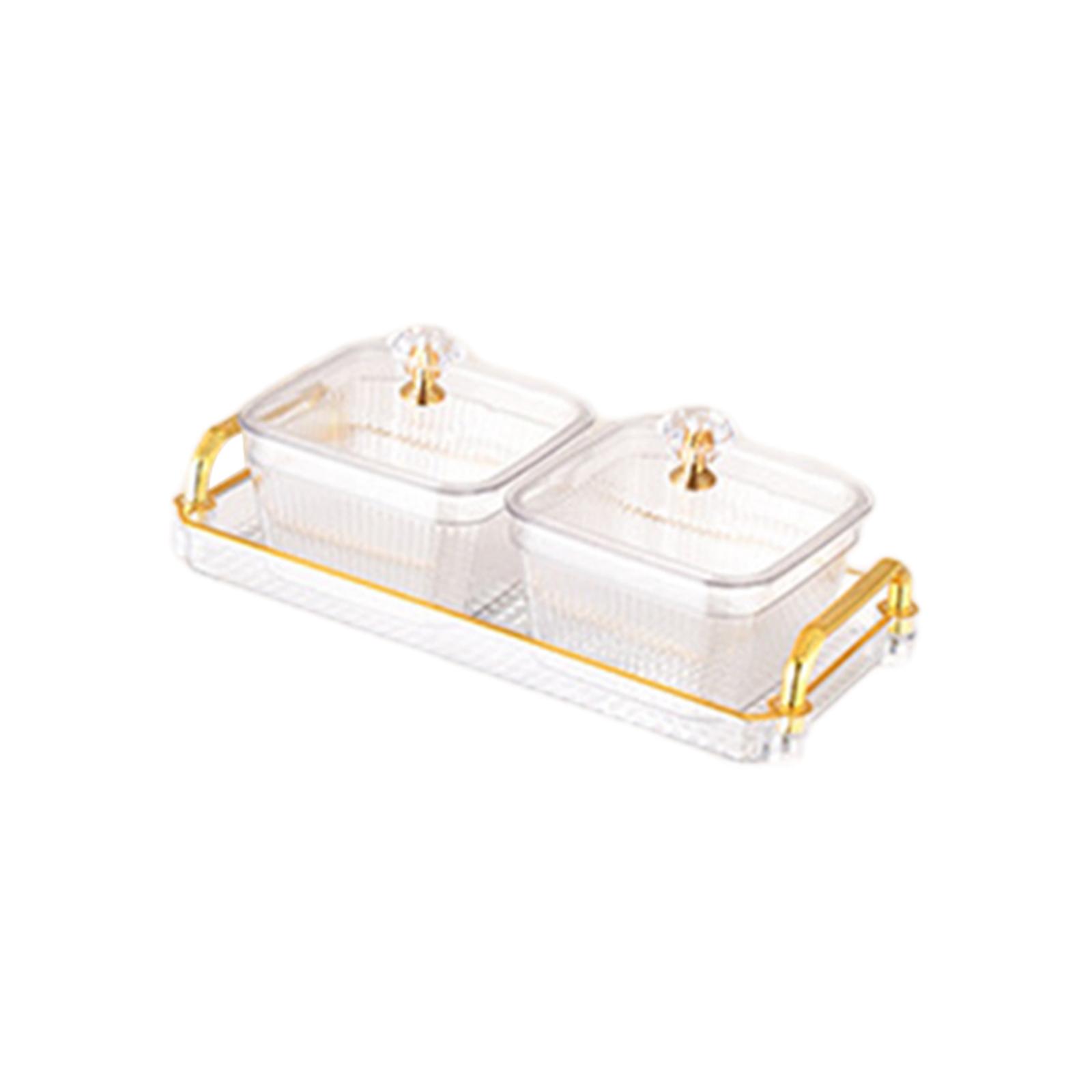 

Dried Fruit Tray with Lid Snack Plate Divided Serving Plate Nuts Dish with Lid 2 Grids