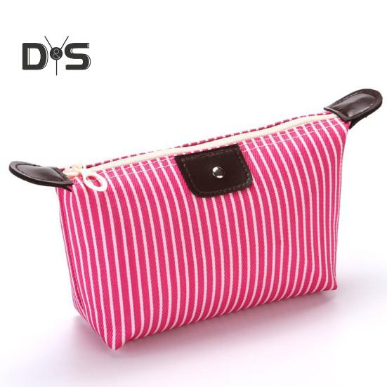 Striped Cosmetic Bag Waterproof Foldable Large Capacity Zipper Closure Dumpling Shape Portable Makeup Organizer for Travel Home Storage