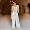 Women's Two Piece Set Pants Spring/Autumn Satin Loose V-Neck Casual Top Wide Leg Pants Fashion Set