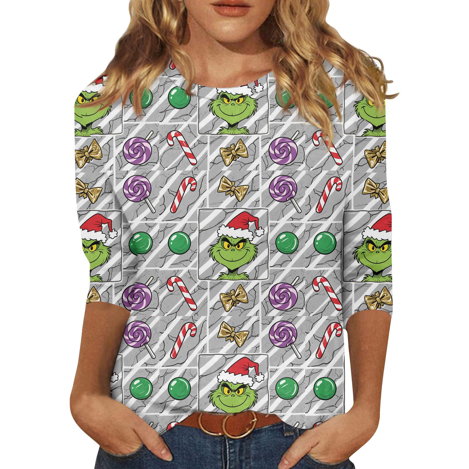 

Женская свободная удобная повседневная модная толстовка с V-образным вырезом и рождественским принтом с длинным рукавом XXXXL