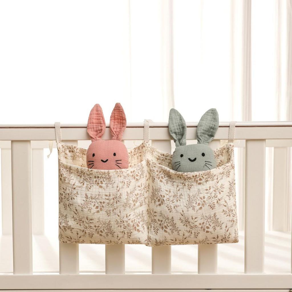 Pure Cotton Multifunctional Baby Stroller Hanging Bag with Double Compartments for Diapers, Milk Bottles, Teething Toys, and More