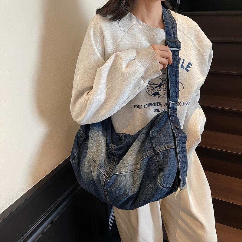 Geantă Crossbody din Denim Femei Geantă de Umăr Retro Capacitate Mare Geantă de Călătorie