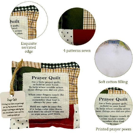 4-Pack Prayer Quilt with Cross ide, Pocket Prayer Quilt, Prayer Quilts, Spiritual Comfort for Daily Prayer, Christian Gifts for Women and Pastors