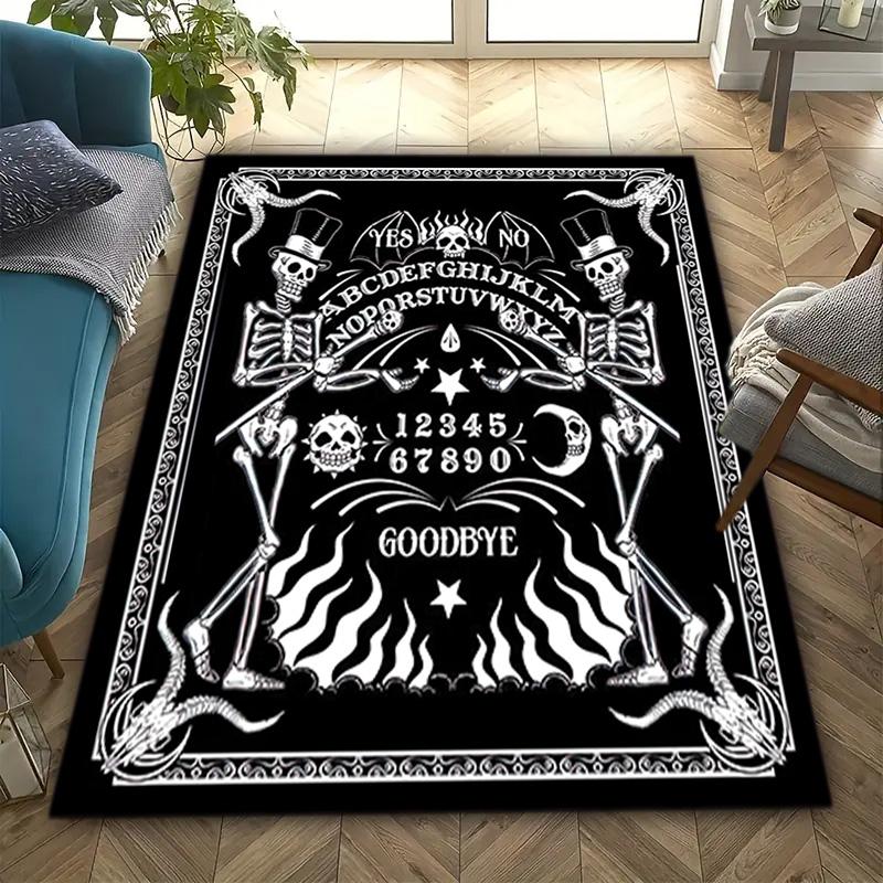 1PC Skull Dark Gothic Pattern printed Carpet Rug for Living Room Bedroom Home Sofa Decoration,Non-slip Floor Mat Floor mat