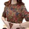 Elegant Age-Reducing Printed Long Sleeve Velvet Top - Slim Fit for Autumn/Winter