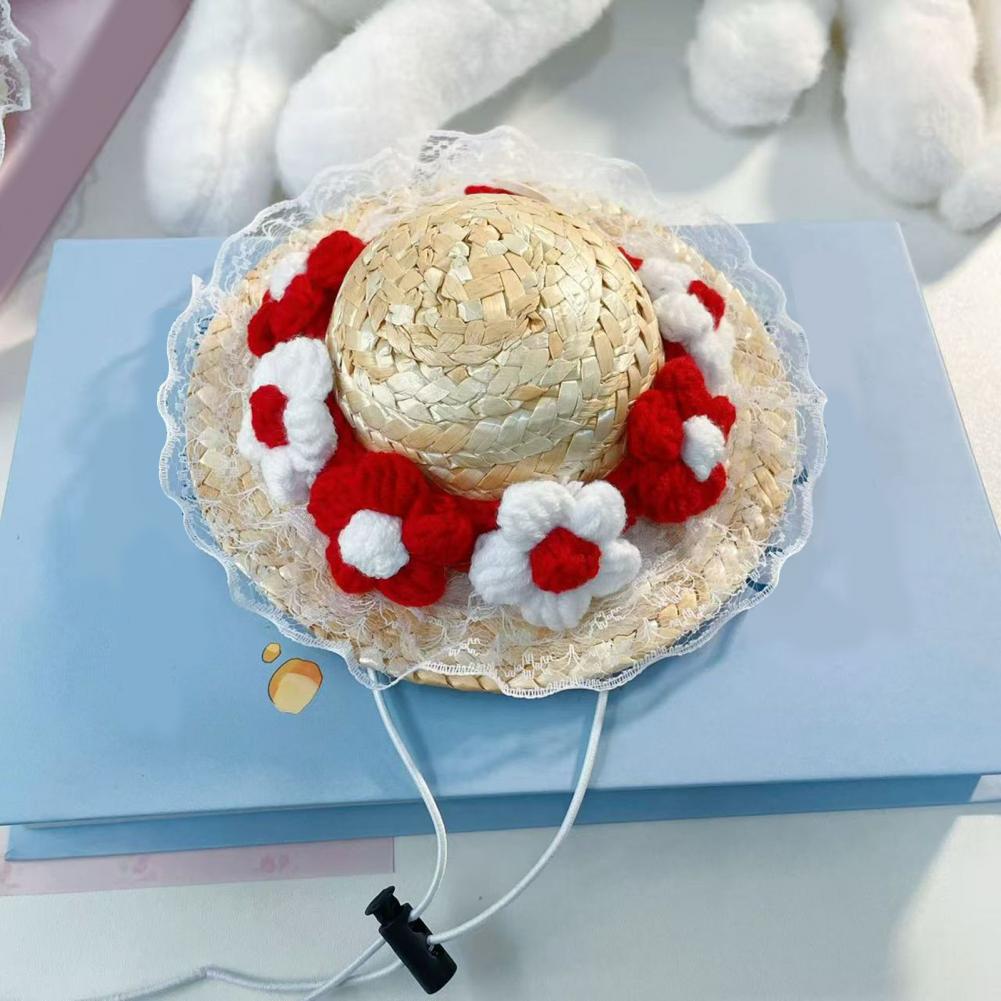 Pet Straw Hat Cute Pet Headwear Pet Sun Protection Straw Hats for Dogs Cats Mini Dog Beach Hat with Flower Cat Sun Hat for Small