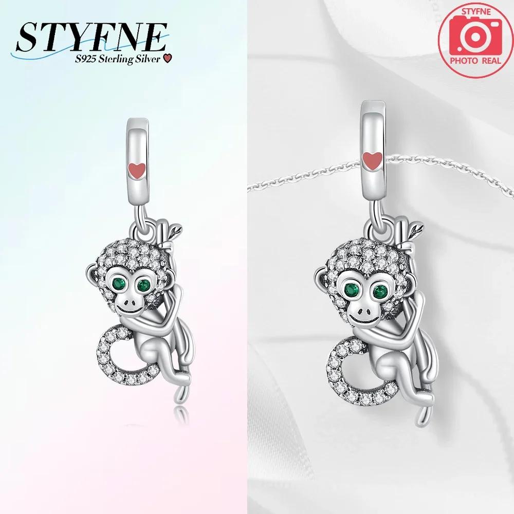 Exquisite Copper Monkey Holds Red Heart Bracelet Cute Lion Charms Fit Women Fine Jewelry Party Beads Diy Gifts