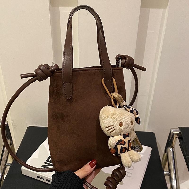 Autumn and Winter Retro Niche Leopard Print Mobile Phone Bag Splicing Contrasting Color Crossbody Bag Suede Shoulder Bag Women