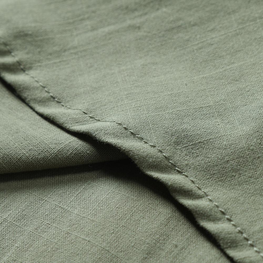 Summer Men's Cotton Linen 100% Shirt Solid Color Lace-up Turn-down Collar Shirt  Linen Shirt Top