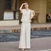 Fashion casual V-neck suit women's summer new celebrity temperament loose versatile lace splicing two-piece pants