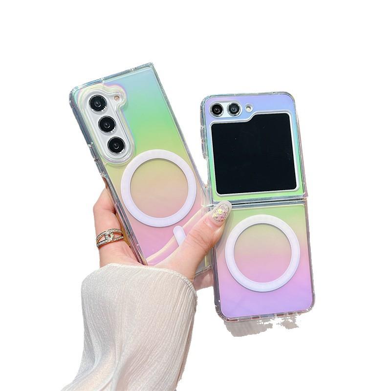 Advanced Color Plated Aurora Samsung Folding ZFOLD7 Magnetic Suction Mobile Phone Case Suitable for ZFLIP7 Protective Case ZFOLD5