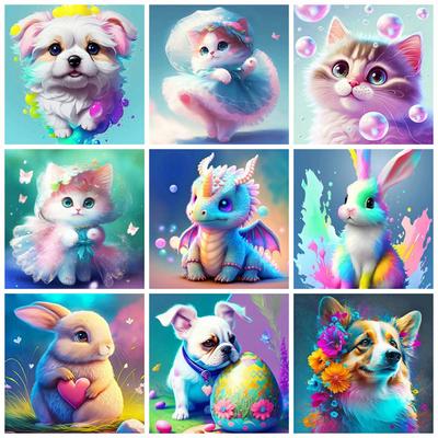 Full Square Round Diamond Painting Kit Cat Dog Home Decor 5D Diy Embroidery Mosaic Animals Fantasy Wall Art