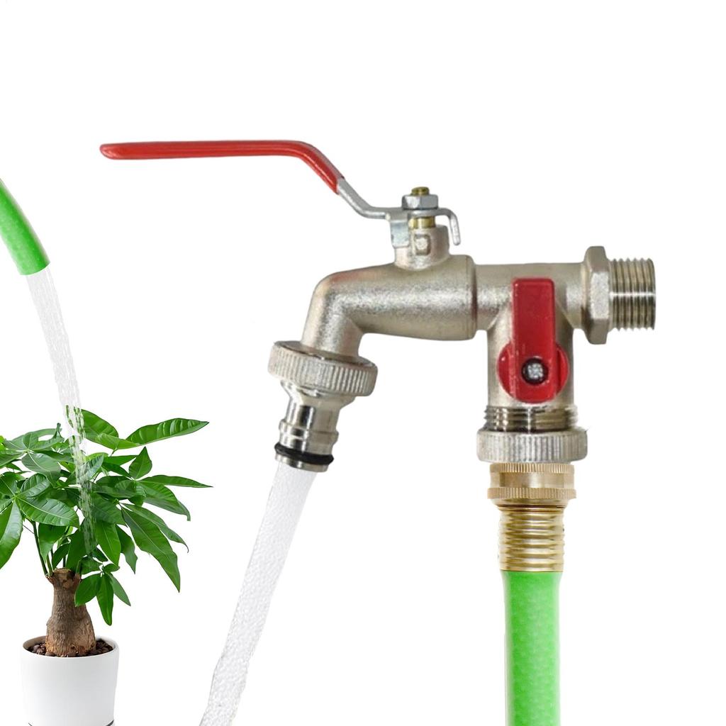Universeller Edelstahl-Gartenschlauchanschluss mit zwei Auslässen, 3/4 Zoll, frostsicher, für Garten, Rasenfläche, Hof