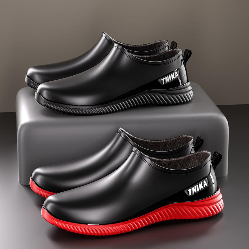 Men's Warm Lined Waterproof Low-Top Rain Boots - Anti-Slip Rubber Shoes for Fishing, Outdoor, Kitchen, or Work