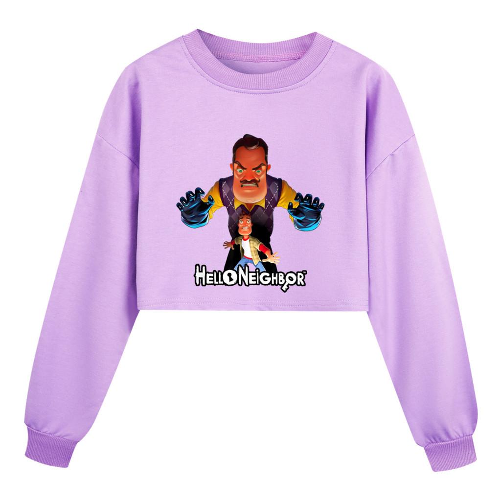 4266 Kids Girls HELLO NEIGHBOR Printed Casual Long Sleeves Round Neck Sweatshirt Top 110cm