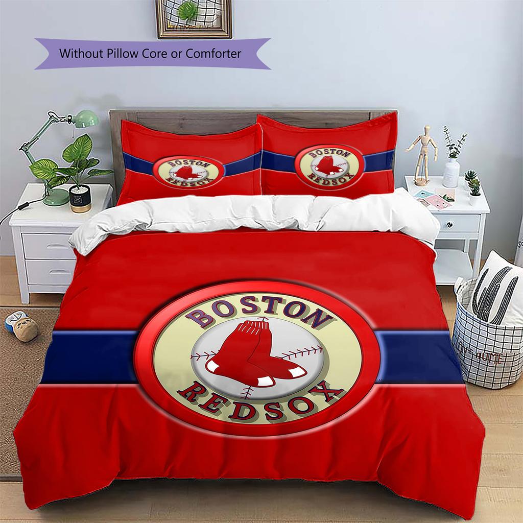 Boston Red Sox2 Pattern Bedding Quilt Set Home Decoration Gift (1 * duvet cover + 2 * pillowcase without core)