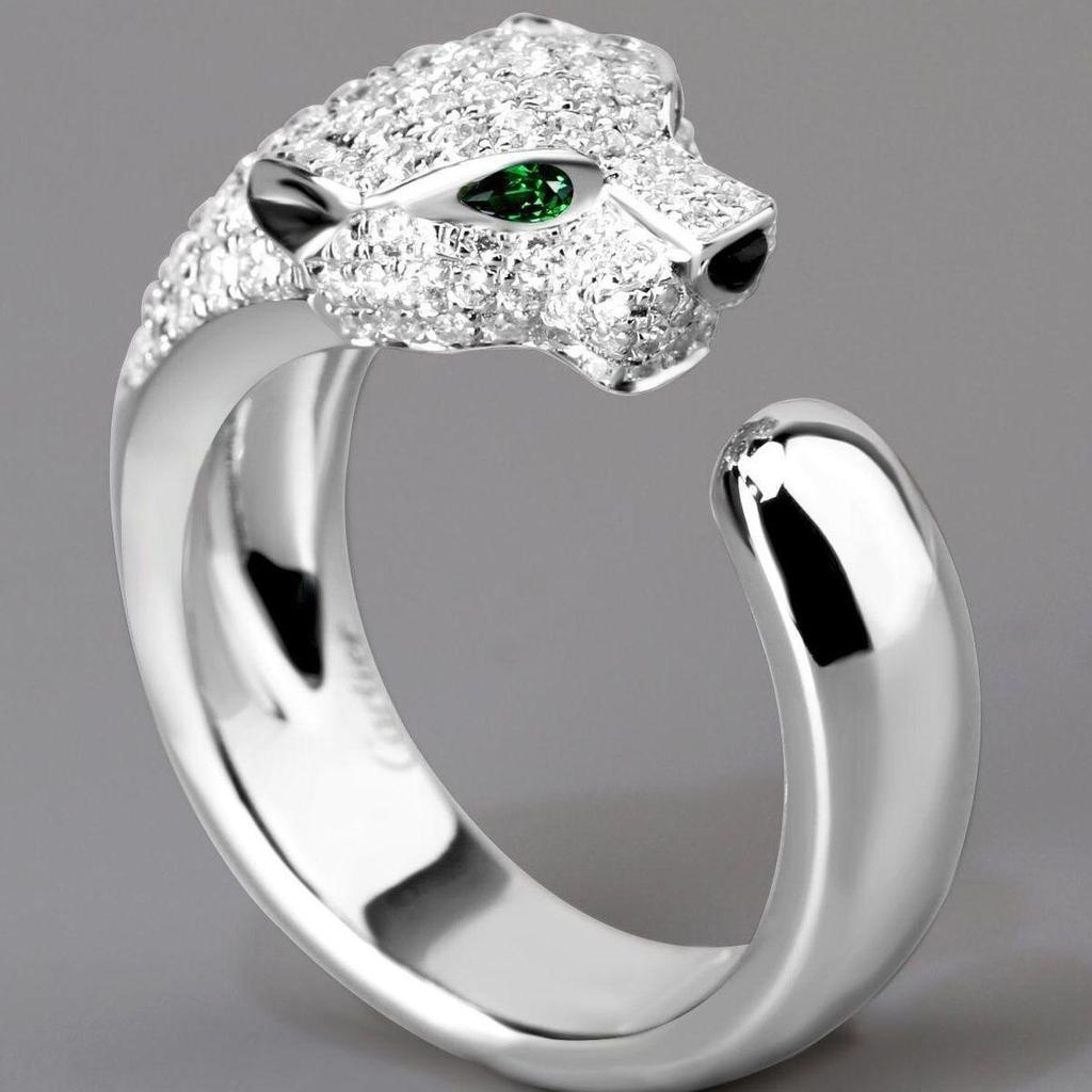 Douyin Men's Leopard Head Luxury Silver Zircon Ring