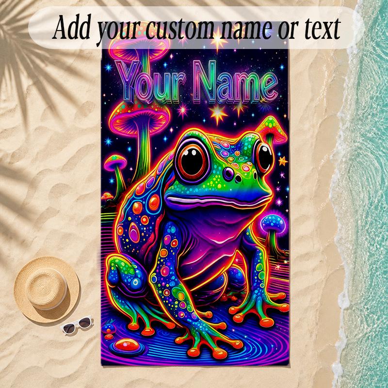 Frog Theme Soft Beach Towel Personalized Custom Name Text Towel Portable for Beach Pool Travel