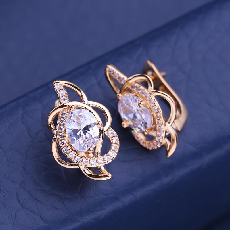 KNIKOO Clip Earrings For Women Blue Cubic Zirconia Fashion Flower Stud Earrings Jewelry For Wedding Party Gifts